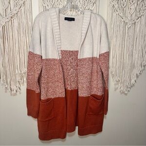 Tahari Cream and Orange Block Cardigan
